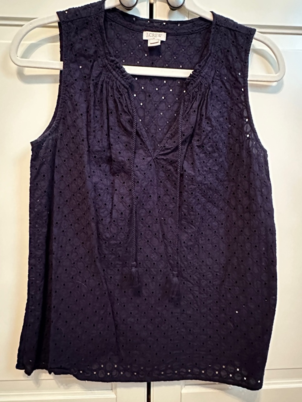 J. Crew Navy Eyelet Tie-Front Sleeveless Top